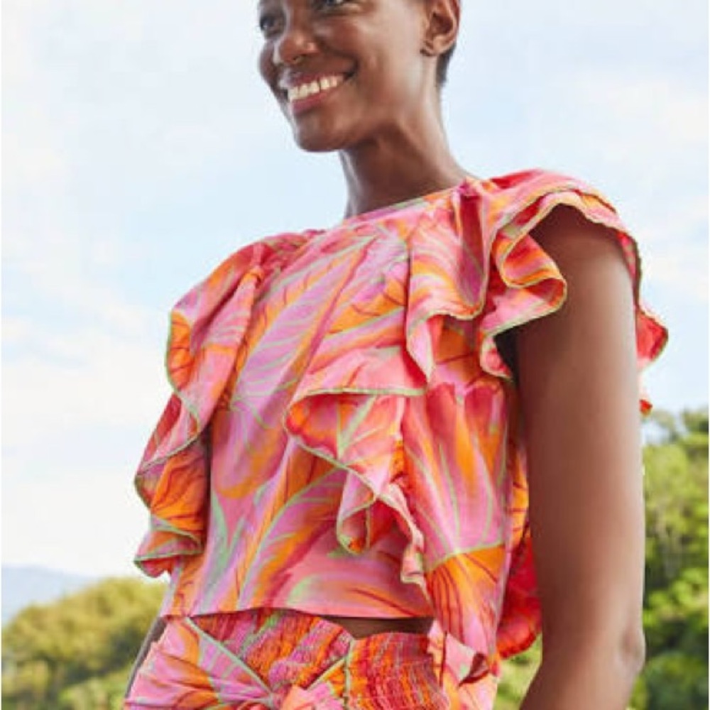FARM Rio Vibrant Ruffle Crop Top